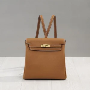 Brown Belt Lock Leather Mini Backpacks