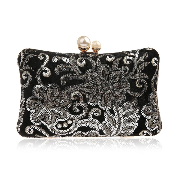 Apricot Velvet Vintage Sequined Flowers Clutch Bags - Image 2