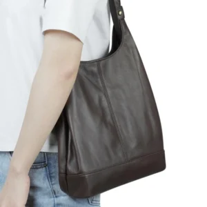 Dark Coffee Leather Button Shoulder Bag Vintage Backpack