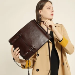 Maroon-Coffee Leather Flap Vintage School Backpacks Mini Backpack