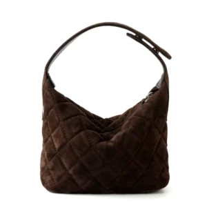 Coffee Brown Suede Quilted Mini Handbags Chain Crossbody Bag