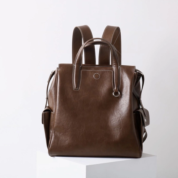 Grey Genuine Leather Vintage Large 2Way Backpack for Work - Image 2