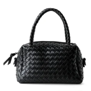 Black Leather Woven Boston Handbags Square Bag