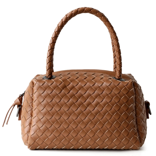 Black Leather Woven Boston Handbags Square Bag - Image 6