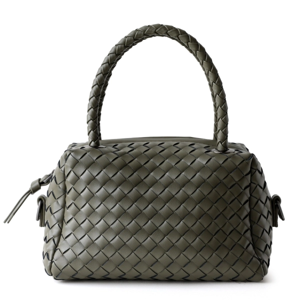 Black Leather Woven Boston Handbags Square Bag - Image 2