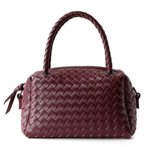 Black Leather Woven Boston Handbags Square Bag - Image 3