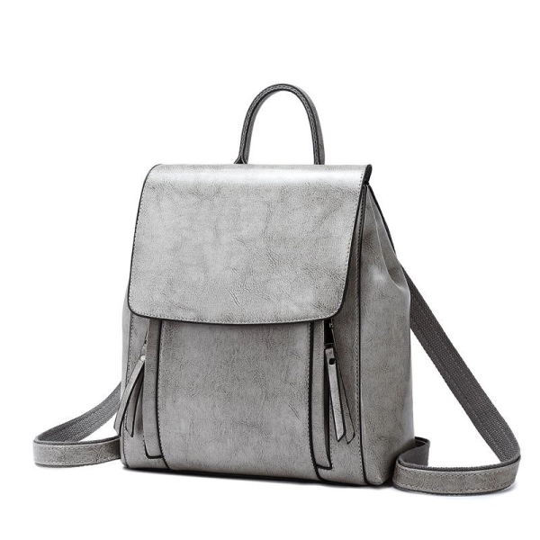 Brown Retro Leather Flap Zipper Everyday Backpack - Image 2