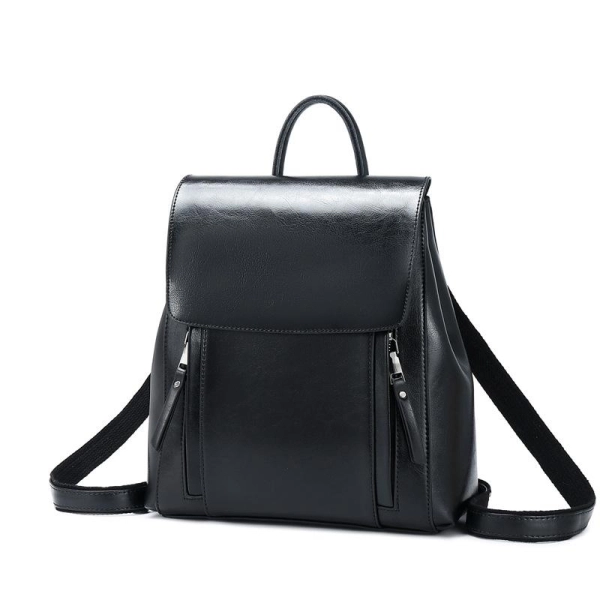 Brown Retro Leather Flap Zipper Everyday Backpack - Image 3