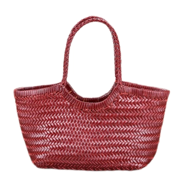 Coffee Summer Woven Leather Purse Tote Bags - Image 4