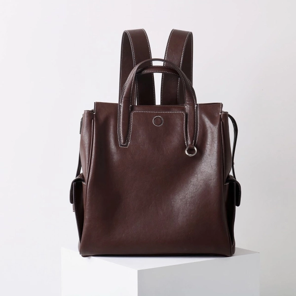 Grey Genuine Leather Vintage Large 2Way Backpack for Work - Image 3