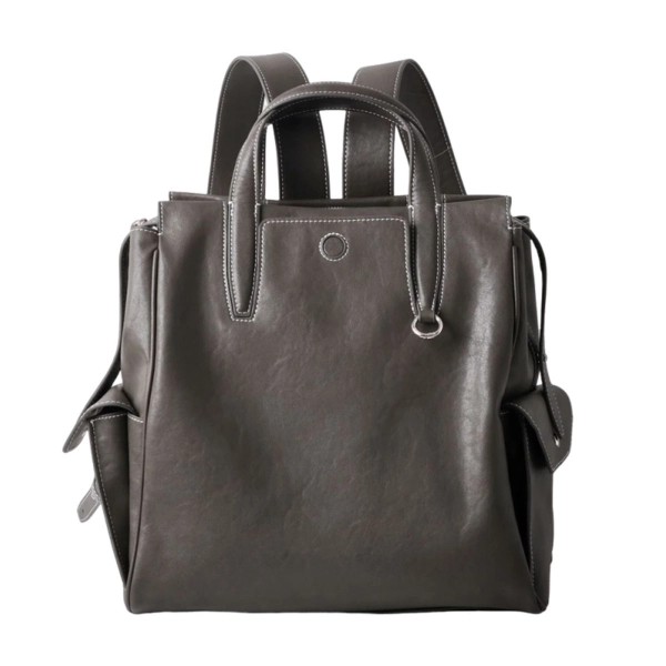 Grey Genuine Leather Vintage Large 2Way Backpack for Work