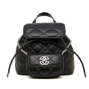 Black Leather Quilted Drawstring Backpacks with Mini Bag