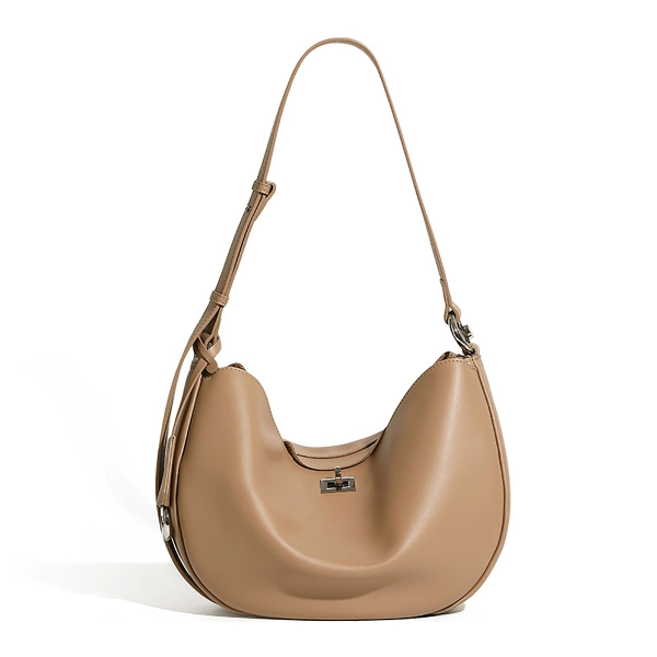 Black Leather Twist Buckle Shoulder Bags Crescent Crossbody Bag - Image 2