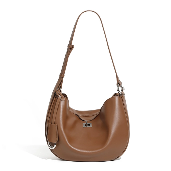Black Leather Twist Buckle Shoulder Bags Crescent Crossbody Bag - Image 4
