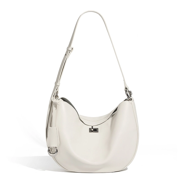 Black Leather Twist Buckle Shoulder Bags Crescent Crossbody Bag - Image 3