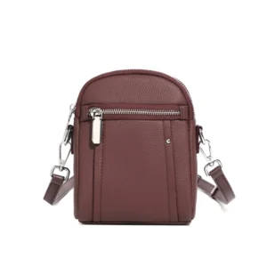 Women's Maroon Leather Square Mini Crossbody Bag Phone Bag