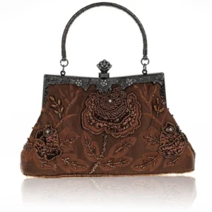 Brown Retro Sequin Rose Wedding Bags Bead Embroider Clutch Bags