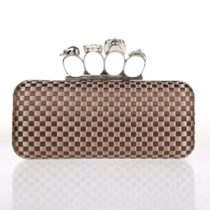Grey Knitting Brass Knuckles Fashion Clutch Purse