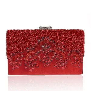 Red Rhinestone Beaded Evening Clutch Purse