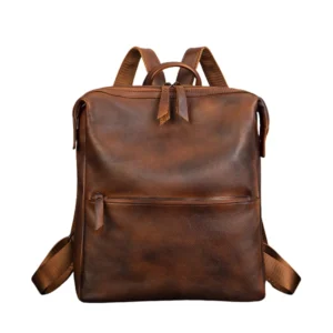 Deep Brown Leather Vintage Travel Backpacks Laptop Backpack
