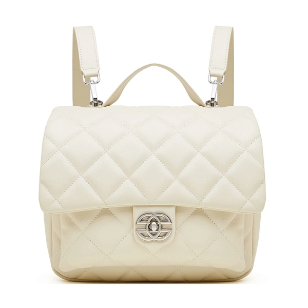 Black Leather Quilted Flap Backpacks for Women - Image 2