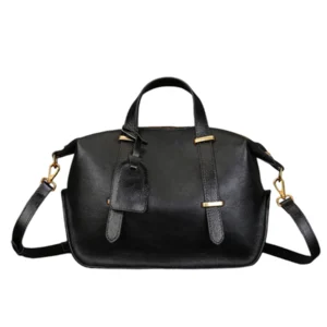Women's Black Leather Vintage Boston Handbag Crossbody Bag