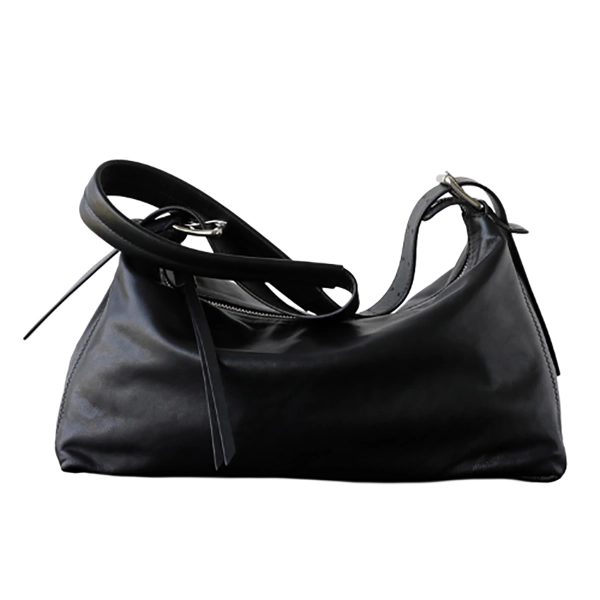 Women's Black Soft Leather Hobo Shoulder Bag Simple Bag