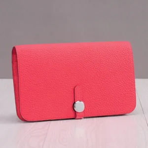 Women's Pink Leather Simple Folded Long Wallet