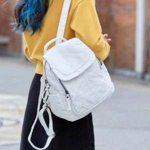 Women's White Vegan Leather Flap Backpack