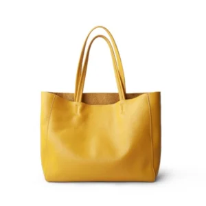 Yellow Horizontal Soft Leather Tote Bag for Women